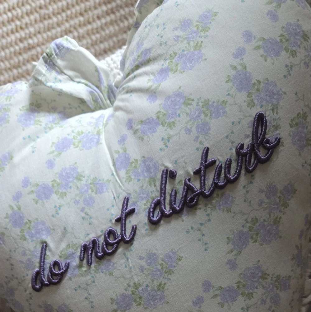 Stylehouse Do Not Disturb Purple Floral Embroidered Ruffled Heart Pillow